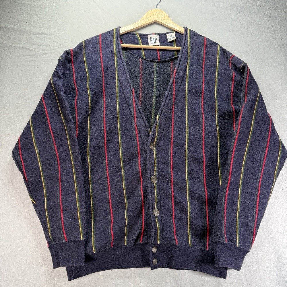 Vintage Gap Cardigan Sweater Mens Large Multicolor Fleece Striped 90s